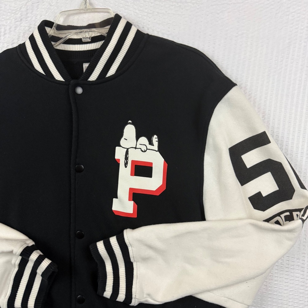 Peanuts Snoopy Varsity Jacket XL Black White Non-Athletic Dept Letterman Jacket